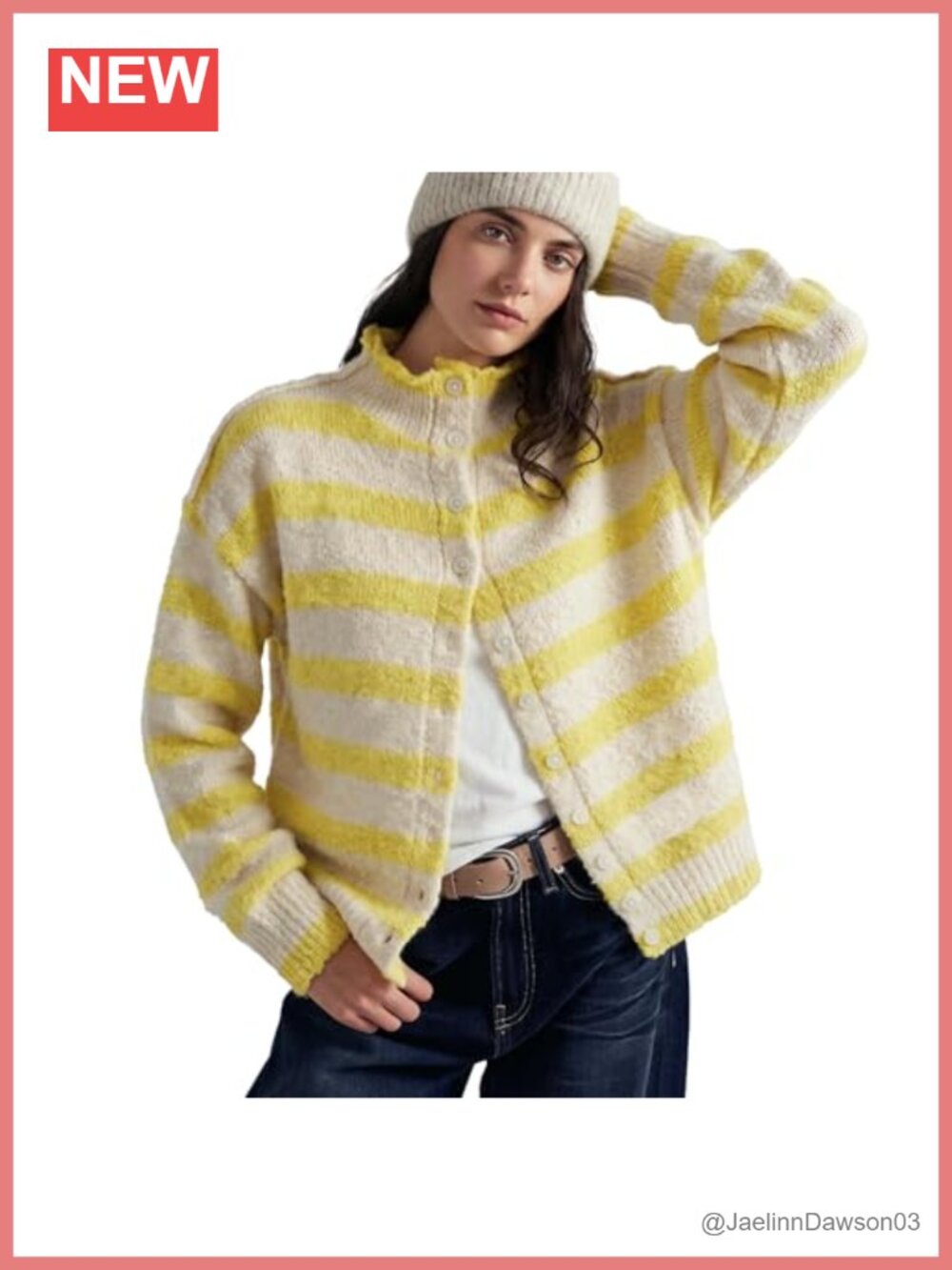 Striped Cardigan Sweater Long Sleeve Stand Collar Button Down Knit Top
